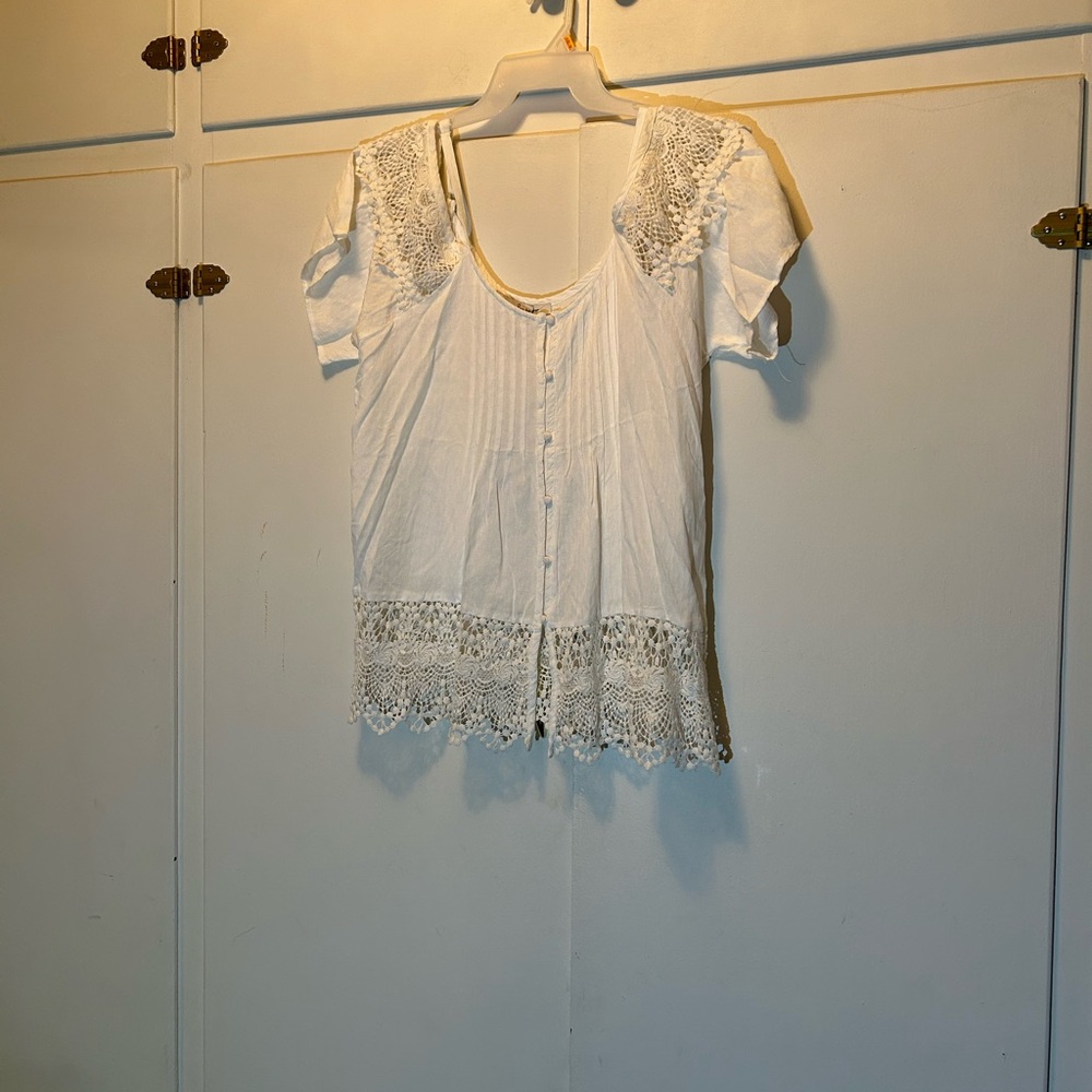 American Rag White Tie Front Ruffled Blouse - Picture 3 of 10